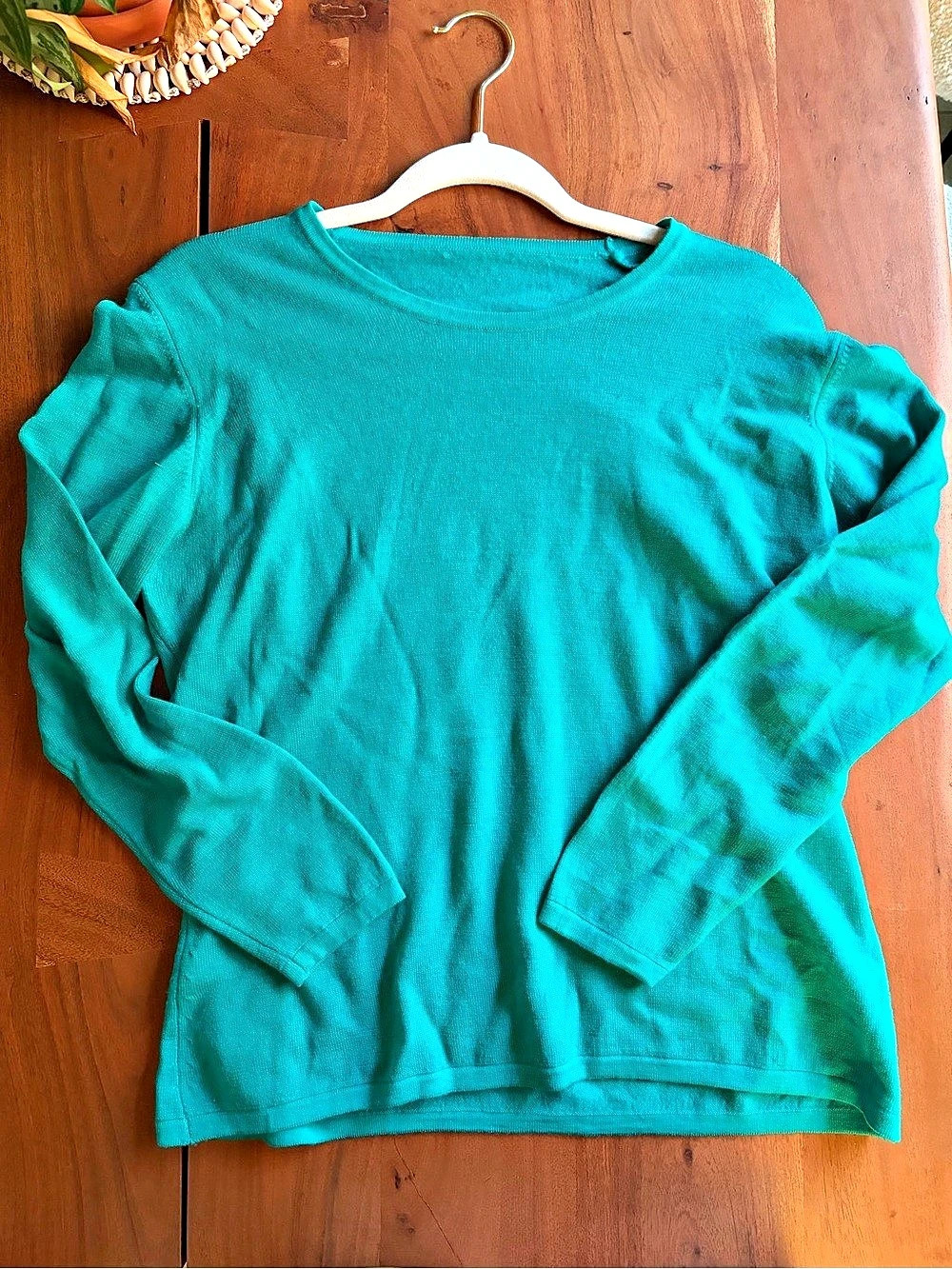 Vintage Wool Blend Top Womens Turquoise Blue Green Long Sleeve Crewneck Size L